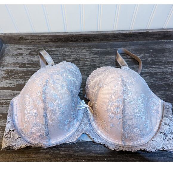 Victoria's Secret Angels Lace Heather Gray/Pink Padded T shirt Bra Size 38DD - Picture 1 of 4